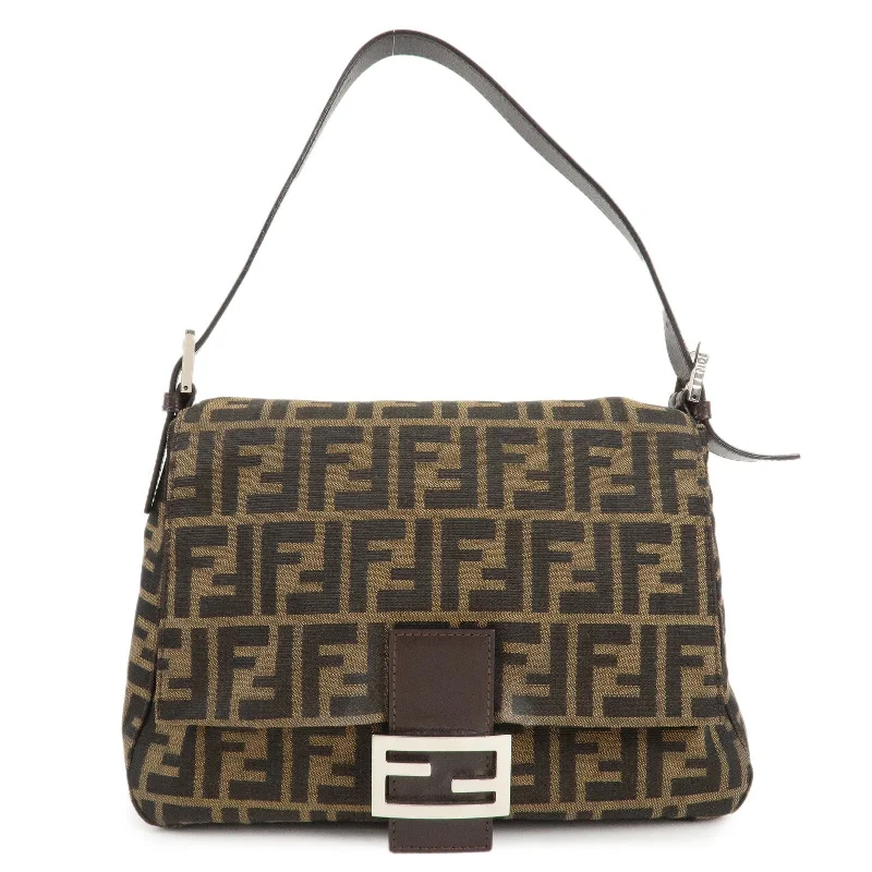 Fendi By The Way bags with a large capacity and a drawstring closureFENDI Mamma Baguette Zucca Canvas Leather Shoulder Bag 26325