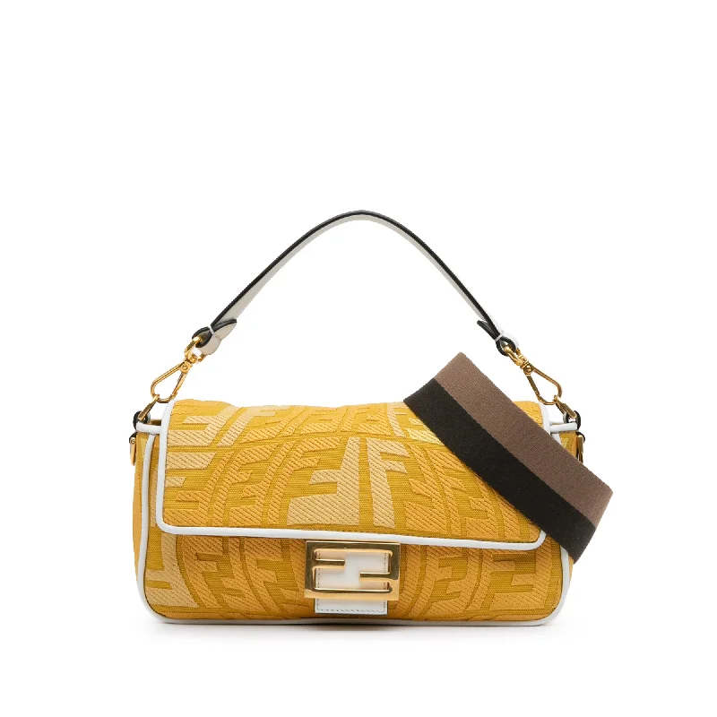 Fendi bags with a detachable sunglass holder for easy access to eyewearYellow Fendi Sarah Coleman FF Canvas Fisheye  Baguette Satchel