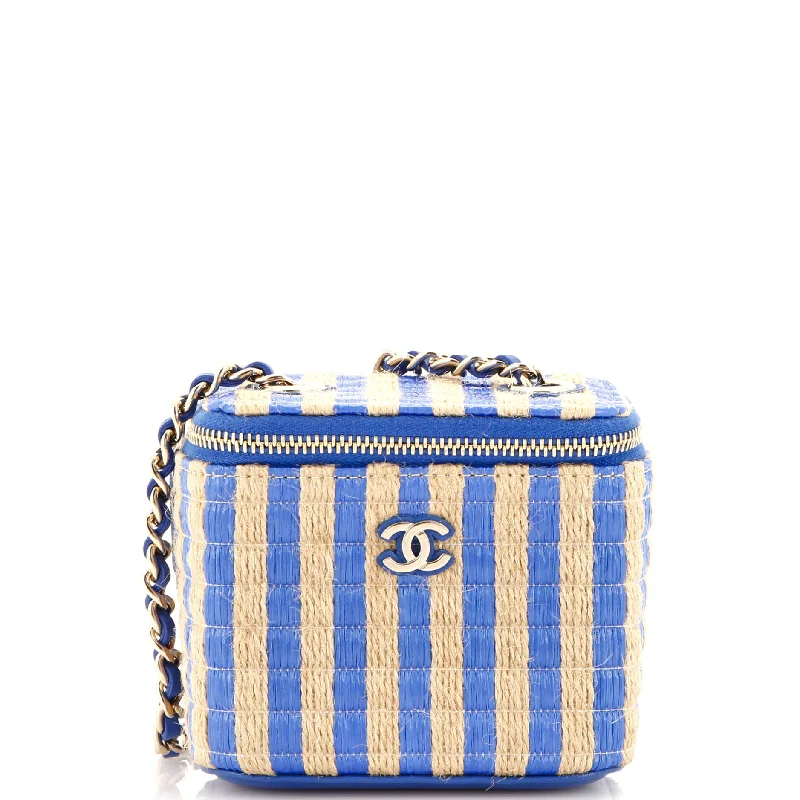 Ladies Fendi shoulder bags with a hidden magnetic pocket for discreet storageClassic Vanity Case with Chain Striped Raffia and Jute Mini