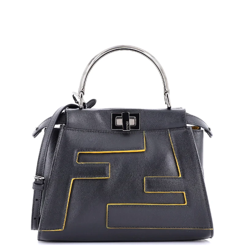 Fendi handbags with a glow - in - the - dark FF logo for a fun and unique featureFF Logo Peekaboo Bag Leather with Applique Mini