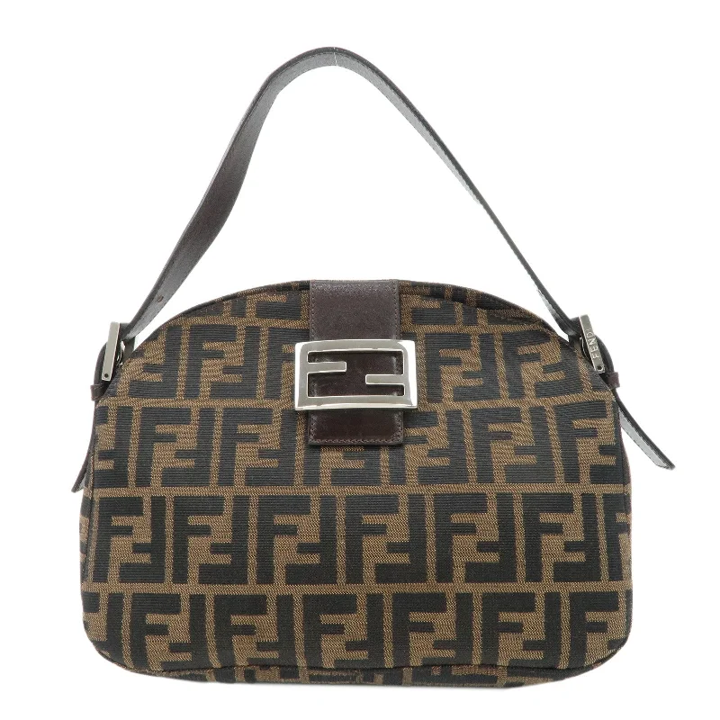 Ladies Fendi shoulder bags with a detachable scarf strap for a stylish and versatile optionFENDI Zucca Canvas Leather Semi-Shoulder Bag Brown Black 26725