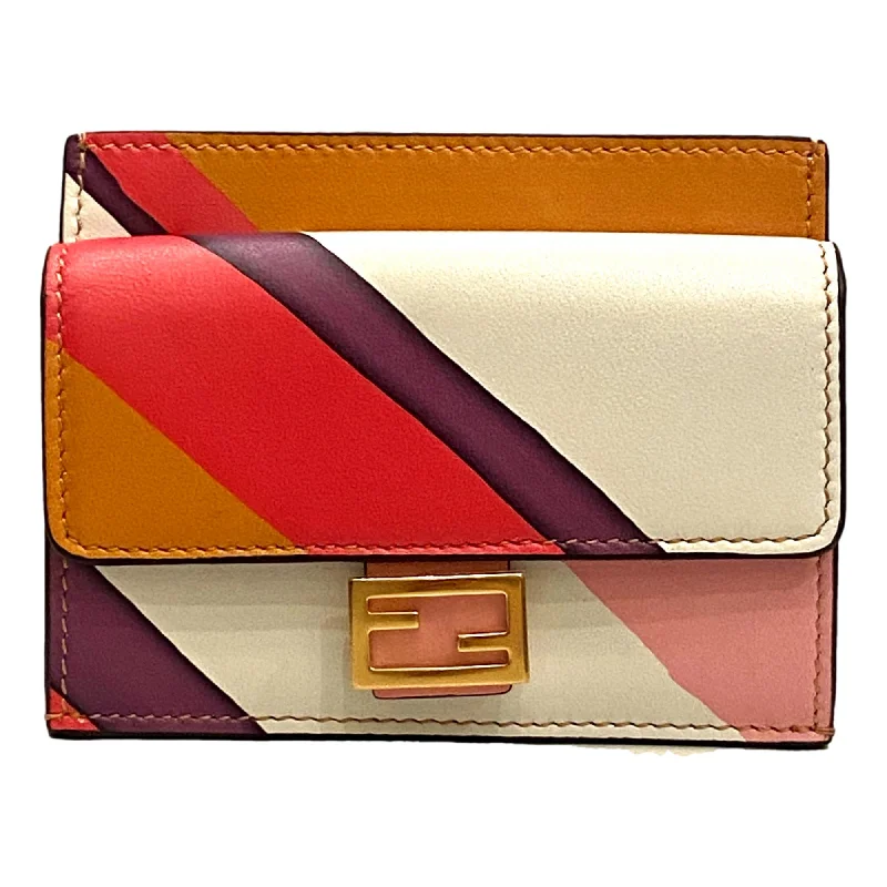 Fendi By The Way bags with a leather - wrapped drawstring for a luxurious and tactile feelFendi Baguette Hot Pink Stripe Leather Card Holder Wallet