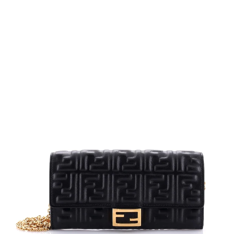 Fendi tote bags with a reinforced bottom for increased durabilityBaguette Continental Wallet on Chain Zucca Embossed Leather