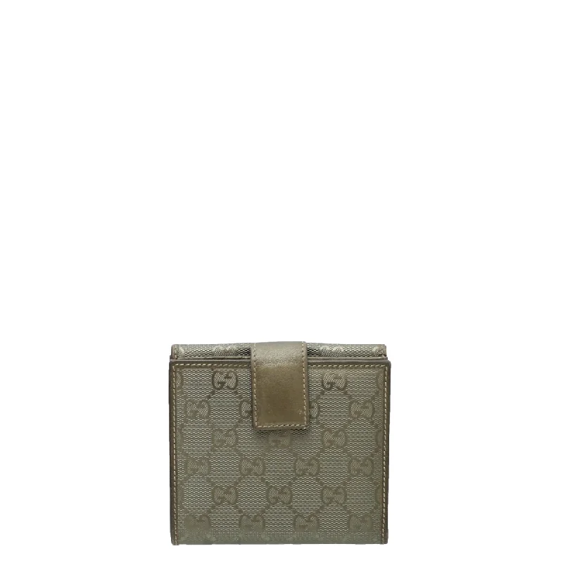 Women Gucci Sylvie bags with a detachable ribbon detailGucci Metallic Olive Interlocking GG Imprime French Wallet