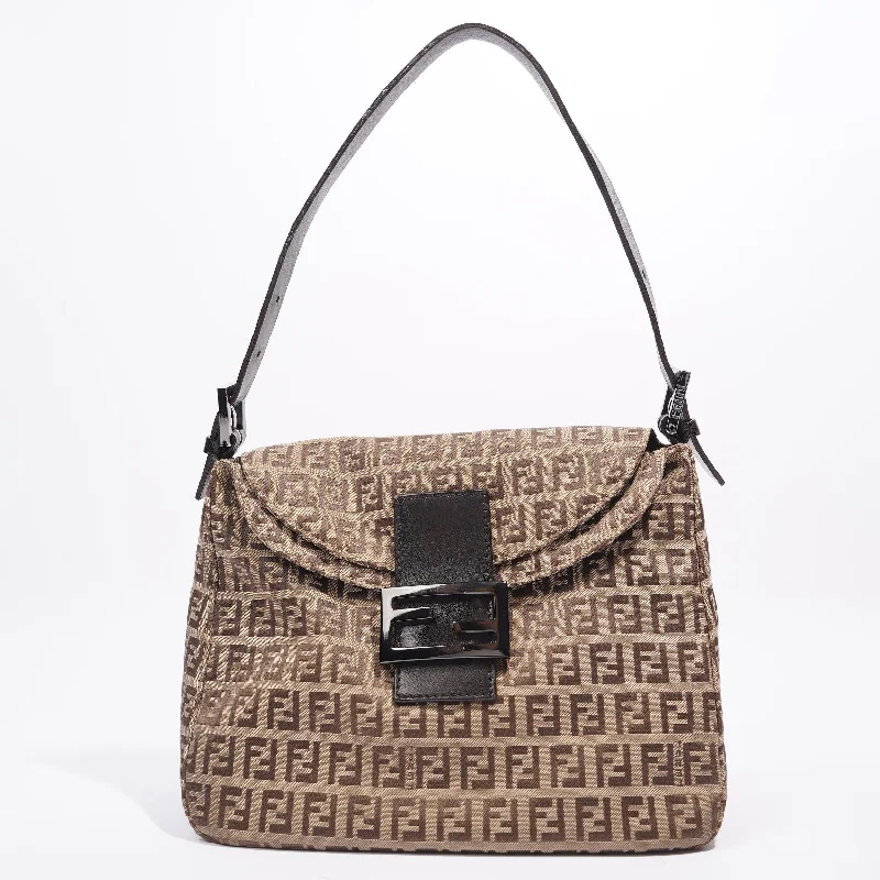 Fendi tote bags with a double - handle and shoulder - strap option for versatile carryingFendi Baguette Bag Brown Zucca Canvas