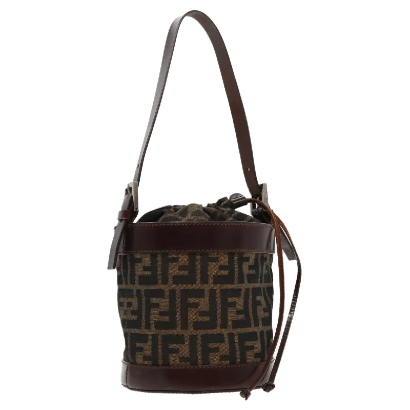 Fendi Sunshine Shopper bags with a contrast - stitched handle for a unique and stylish lookFENDI Bucket Zucca Canvas Hand Bag Brown Black Gold  mr569