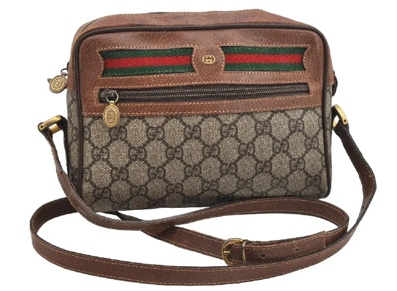 Gucci Dionysus bags for women with tiger - head claspsAuthentic GUCCI Web Sherry Line Shoulder Cross Bag GG PVC Leather Brown 9358J