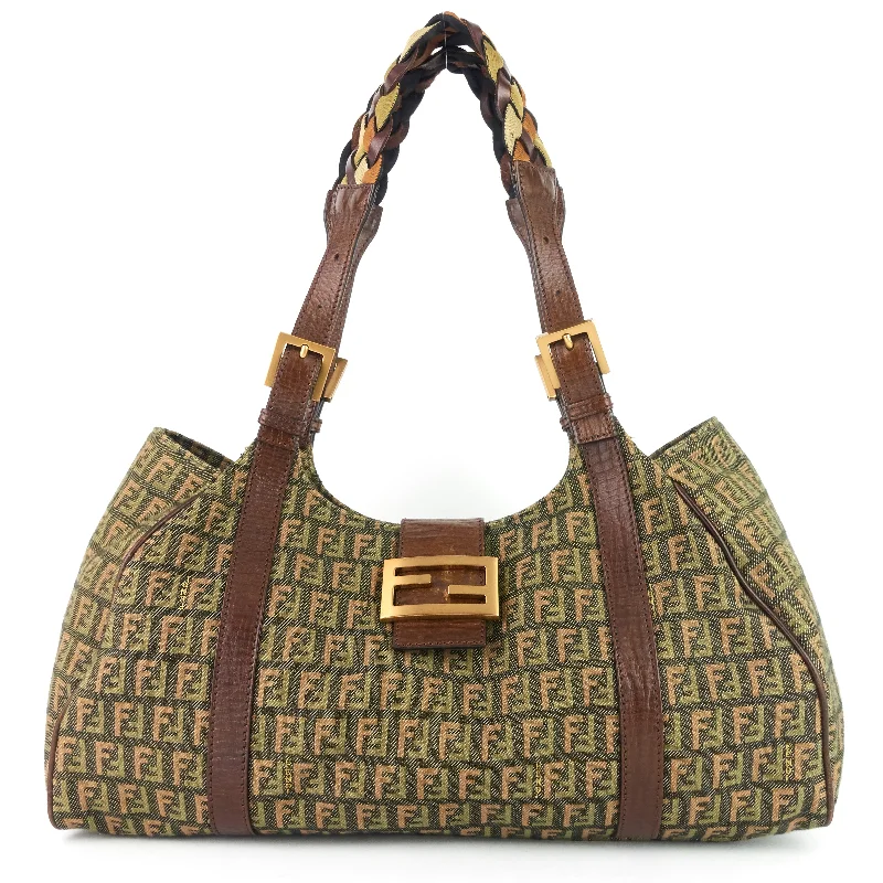 Fendi bags with a detachable mirror inside for quick touch - ups and groomingBorsa Zucca Canvas Shoulder Bag