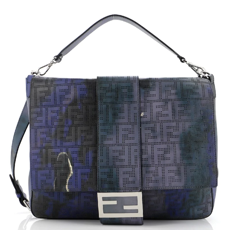 Ladies Fendi shoulder bags with a quilted leather exterior for a luxurious and cozy lookBaguette Messenger Bag Perforated Zucca Printed Leather Large