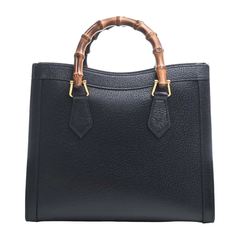 Ladies Gucci shoulder bags with a magnetic - closure flapGUCCI Bamboo Leather Diana Double G 2WAY Handbag 702721 Black Ladies