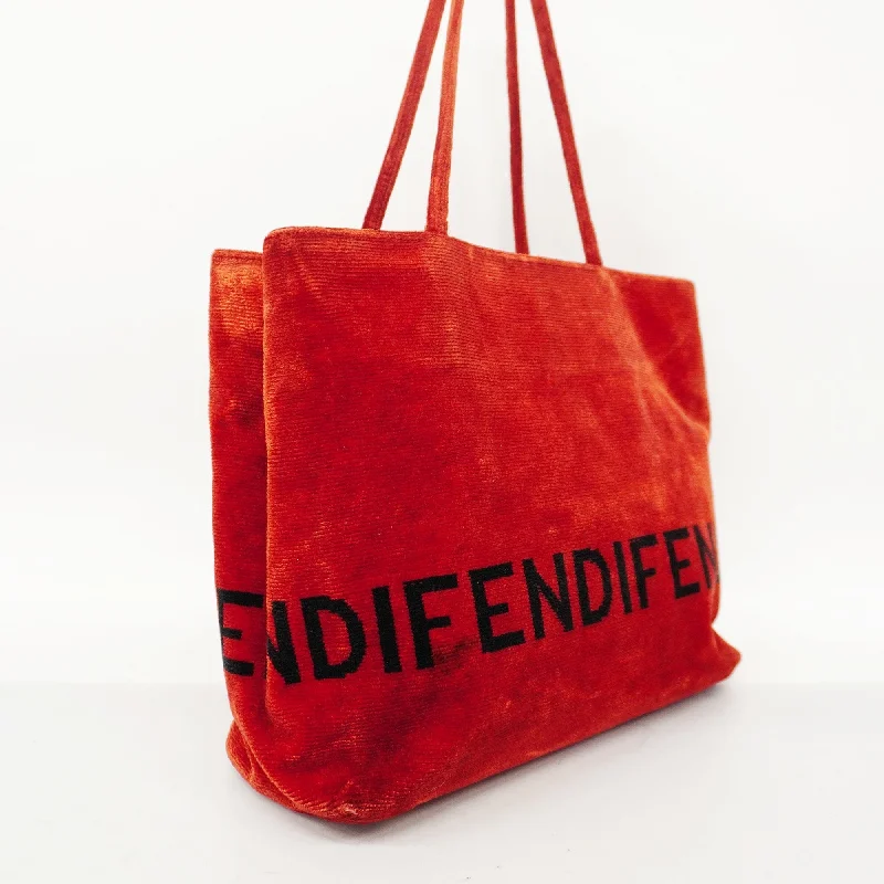 Ladies Fendi shoulder bags with a detachable scarf strap for a stylish and versatile optionFENDI  Logo Velor Women's Tote Bag Red Color