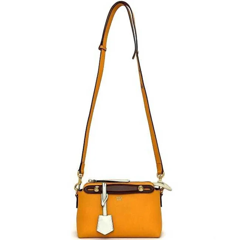 Fendi tote bags with a self - cleaning interior lining for easy maintenanceFENDI 2way visor way orange white brown 8BL145 leather  shoulder bag handbag pochette studs ladies