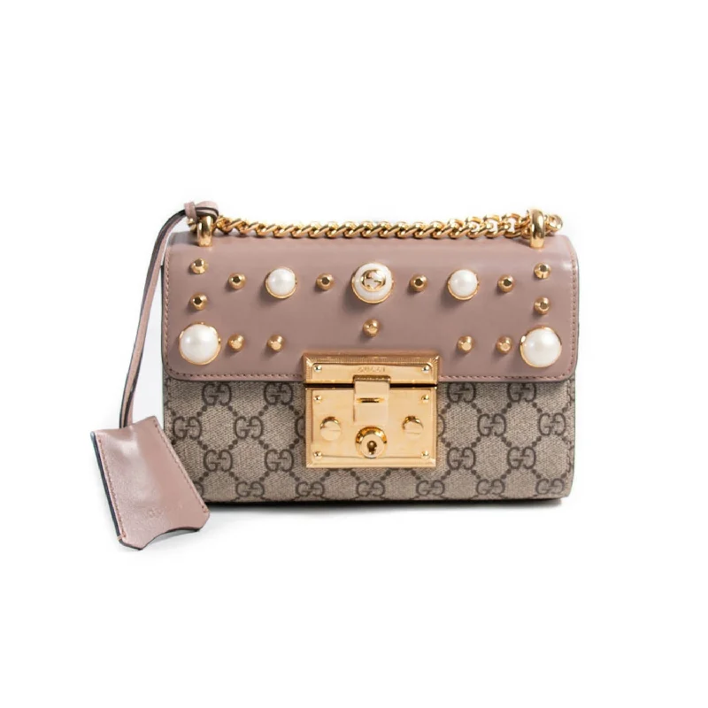 Ladies Gucci shoulder bags with a magnetic - closure flapGucci Studded Padlock Shoulder Bag