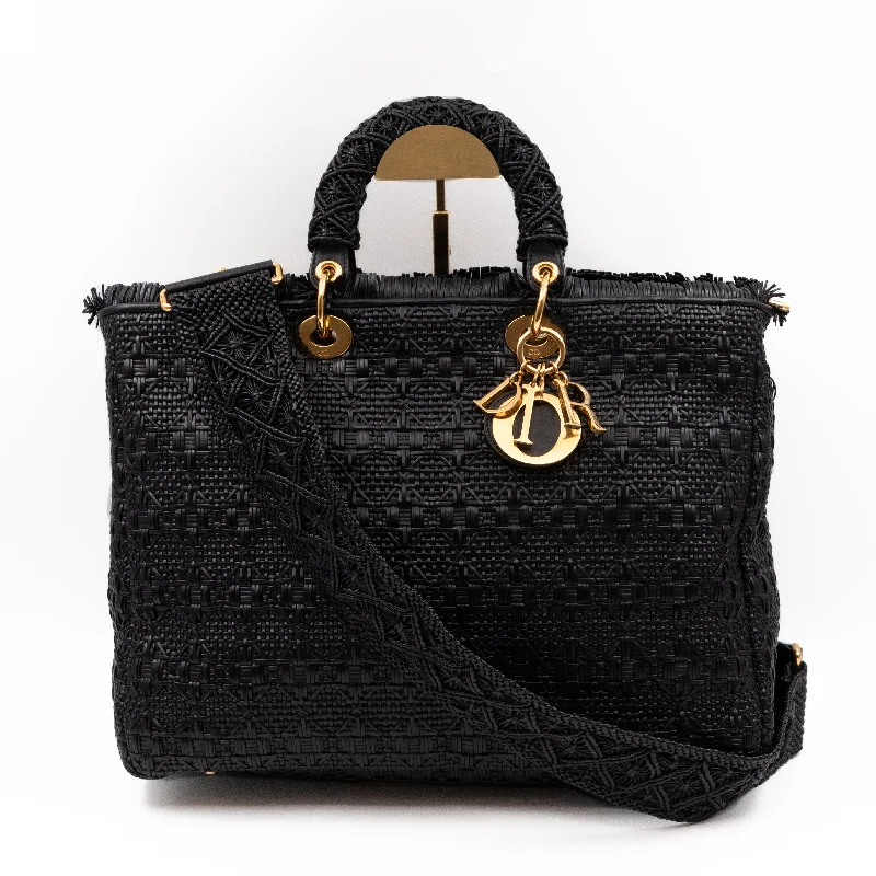 Luxury Christian Dior crossbody bags with a chain - link strapLady Dior Large Black Braided Leather