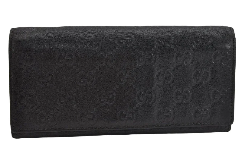 Women Gucci bags with a snap - button closure and a decorative charmAuthentic GUCCI Guccissima GG Leather Long Wallet Purse 233154 Black 0873K