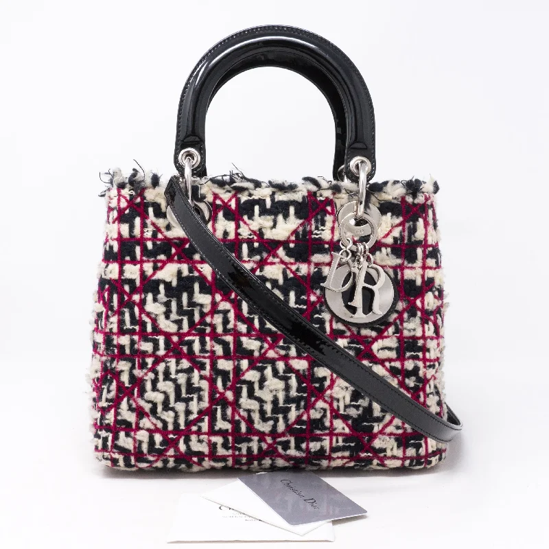 Christian Dior tote bags with a double - handle and shoulder - strap optionLady Dior Medium Tweed & Leather