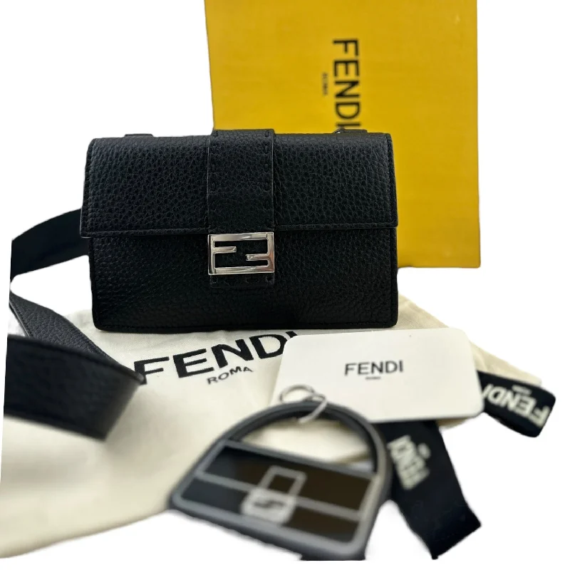 Fendi crossbody bags in a vibrant, neon color for a bold fashion statementFENDI Cuoio Romano Selleria Baguette Belt Pouch Black