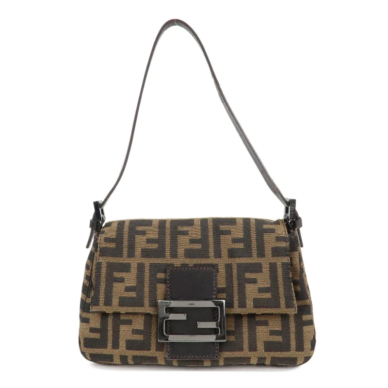 Fendi bags with a detachable mirror inside for quick touch - ups and groomingFENDI Mini Mamma Baguette Zucca Shoulder Bag Black Brown 8BR180