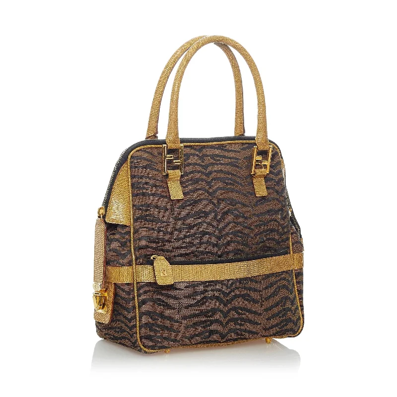 Fendi By The Way bags with a leather - wrapped drawstring for a luxurious and tactile feelFendi Animal Print Canvas Handbag (SHG-30882)