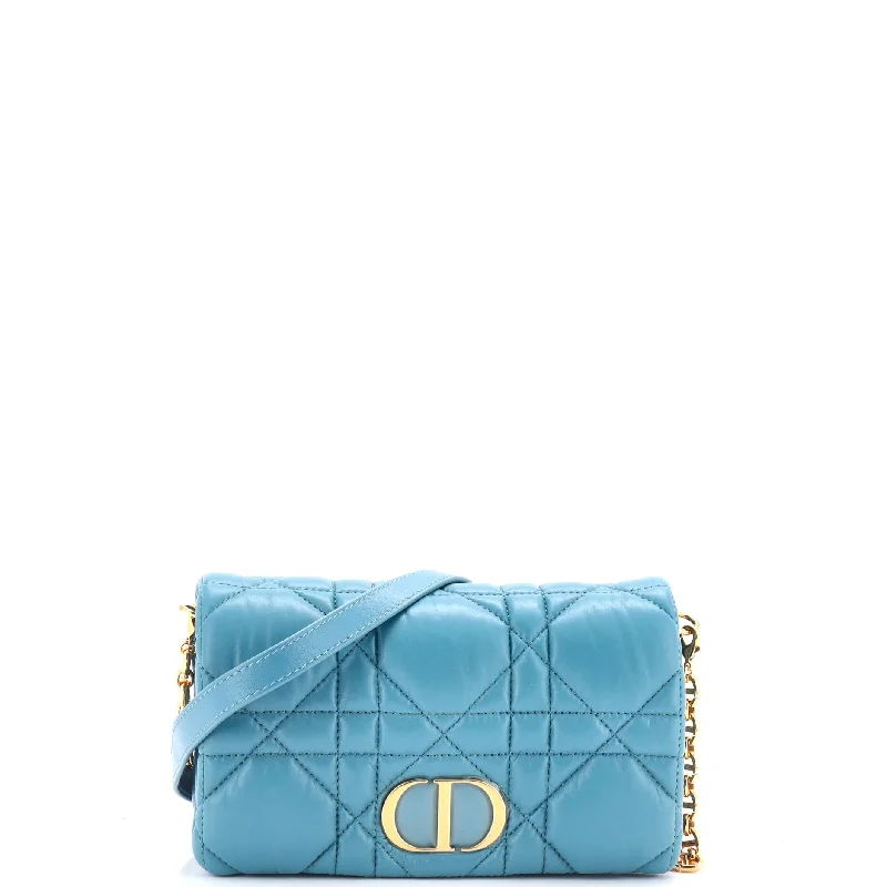 Christian Dior tote bags with a double - handle and shoulder - strap optionCaro Flap Pouch with Chain Macrocannage Quilt Calfskin Mini