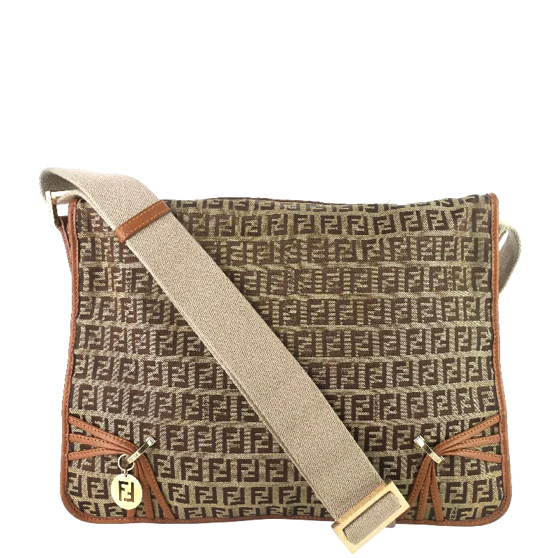 Fendi tote bags with a snap - button closure and a decorative charm for a fashionable and personalized lookF Charm Zucchino Canvas Crossbody Bag