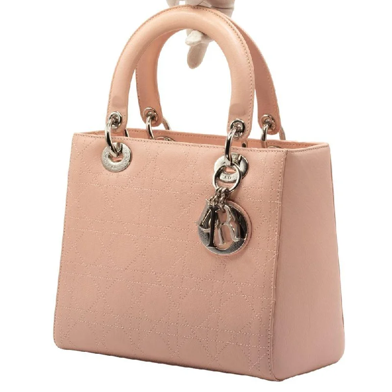 Stylish Christian Dior shoulder bags with a tassel - adorned zipperLady Dior Pink Leather Medium