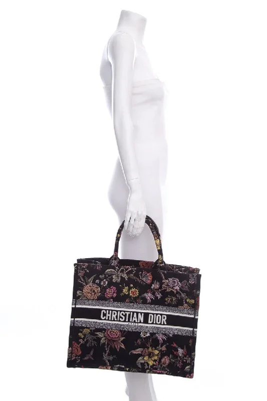 Contemporary Christian Dior handbags with a unique shapeDior Black Floral Embroidered Book Tote Handbag