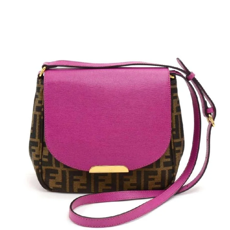 Ladies Fendi crossbody bags with a single - strap design for simplicity and ease of useMonogram Canvas and Fuschia Leather Crossbody Bag