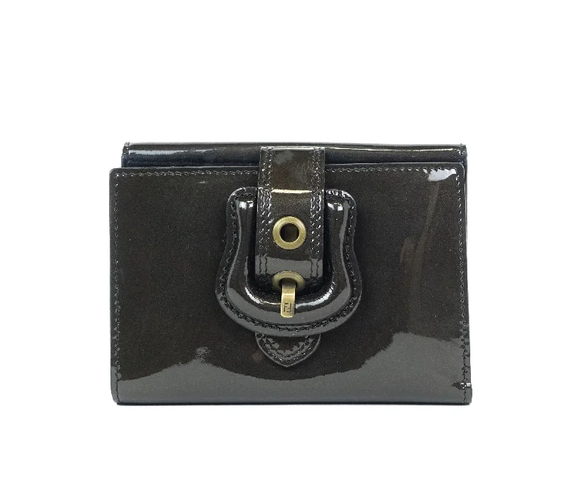 Ladies Fendi shoulder bags with a detachable scarf strap for a stylish and versatile optionB Buckle Trifold Patent Leather Wallet