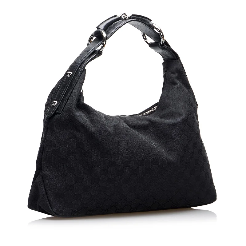 Gucci tote bags for women with a spacious interiorGucci GG Canvas Horsebit Shoulder Bag (SHG-wbDRzT)