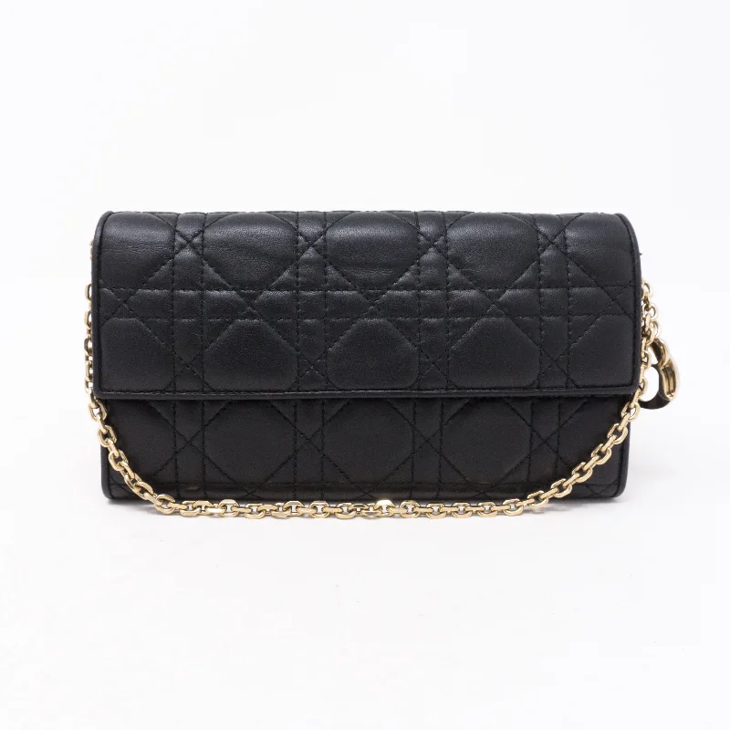 Christian Dior bags with a detachable coin purse insideLady Dior Wallet On Chain Black Leather