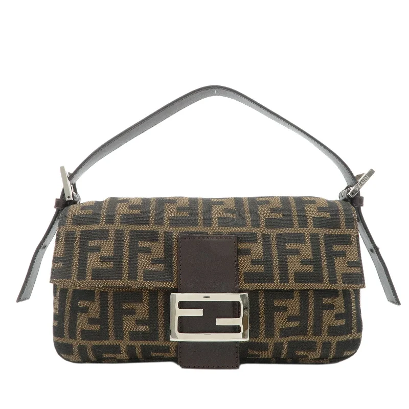 Fendi Baguette bags with a detachable shoulder strap for hands - free convenienceFENDI Mamma Baguette Zucca Canvas Leather Shoulder Bag 26424