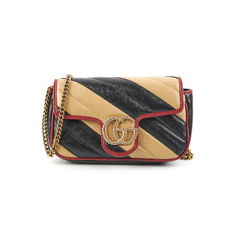 Women Gucci Sylvie bags with a crystal - embellished web stripeGucci Super Mini Marmont Tri Colour Crossbody Bag