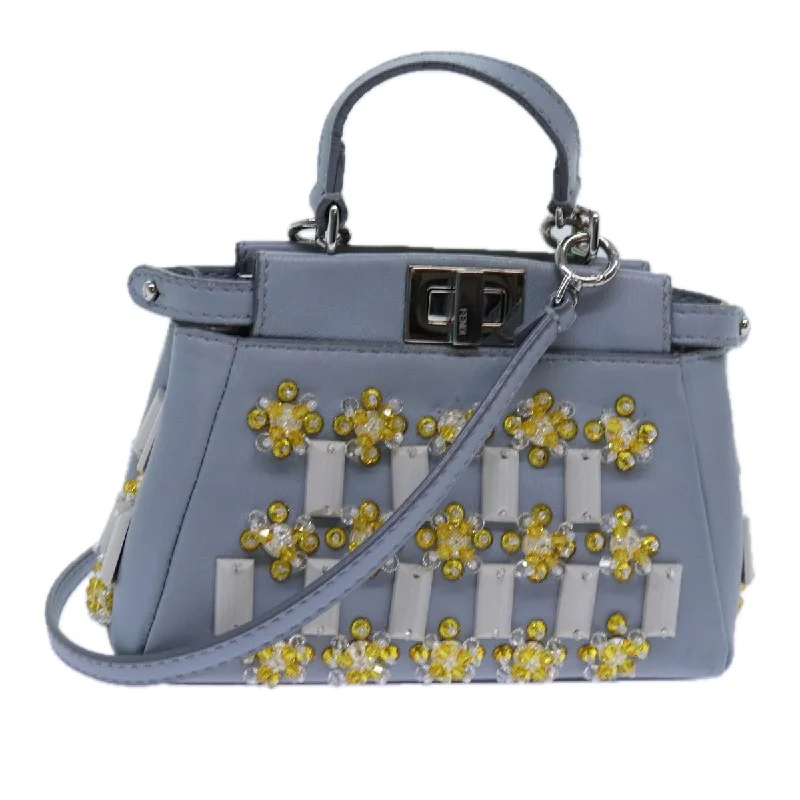 Ladies Fendi crossbody bags with a wide - width strap for enhanced comfort during long - term useFENDI Beads Micro Peek A Boo Pouch Leather 2way Blue  ar11753A