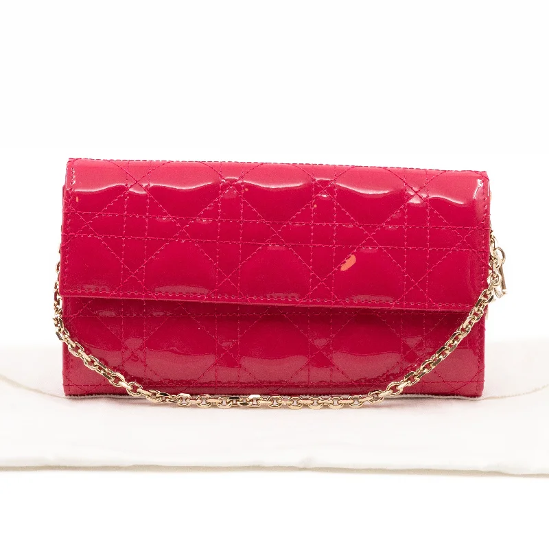 Christian Dior bags with a zip - top closure and multiple compartmentsLady Dior Wallet on Chain Pink Patent Leather