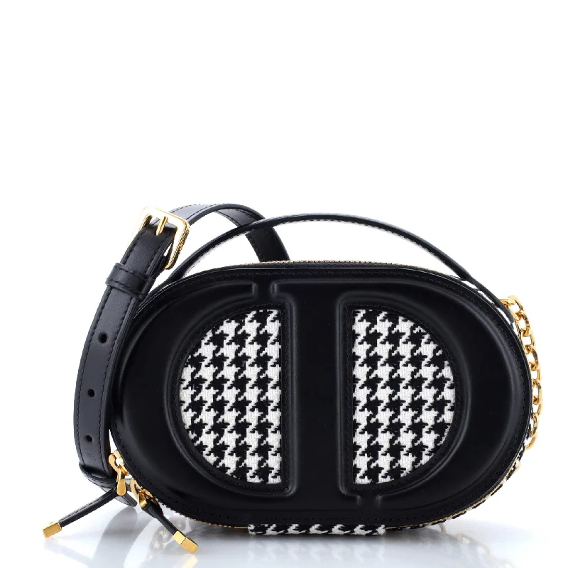 Fendi Sunshine Shopper bags with a structured silhouette and a magnetic - snap closureCD Signature Oval Camera Bag Houndstooth Canvas and Leather