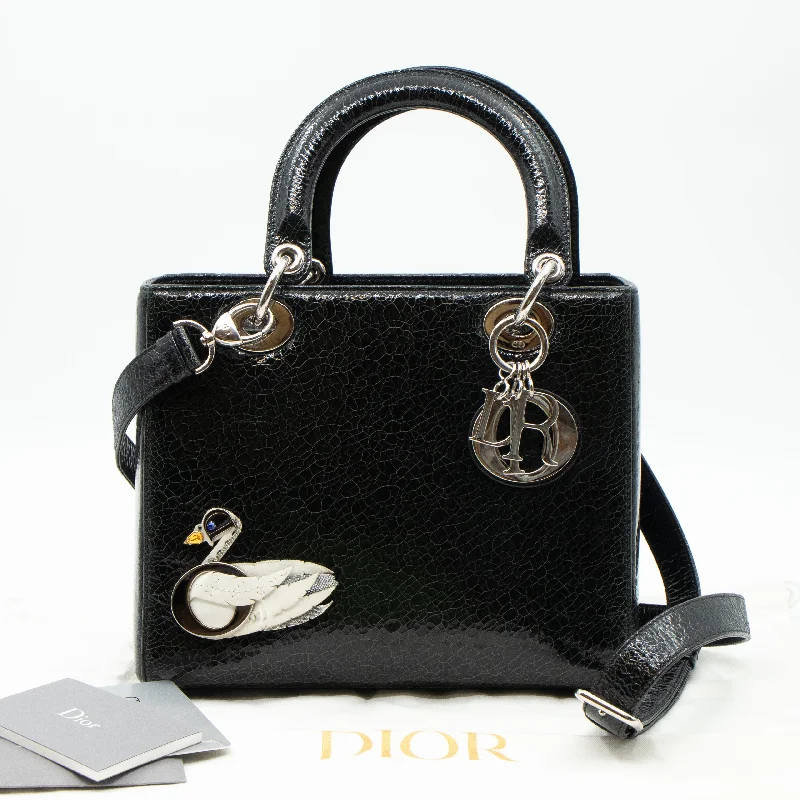 Christian Dior bags with a detachable coin purse insideLady Dior Medium Jeweled Swan Black Leather