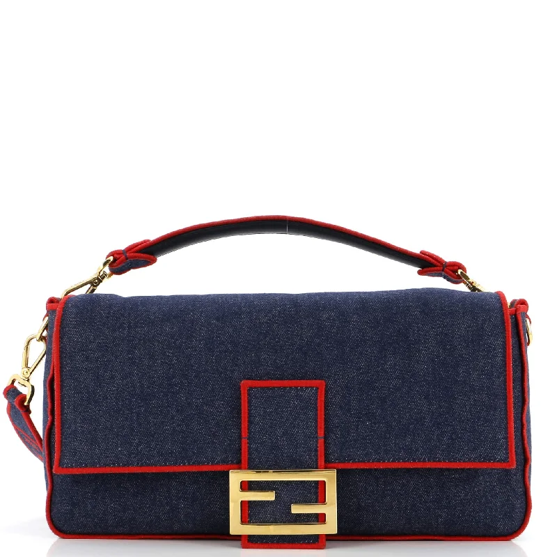 Fendi Baguette bags with a hand - embroidered floral design for a romantic and elegant touchBaguette NM Bag Denim Large