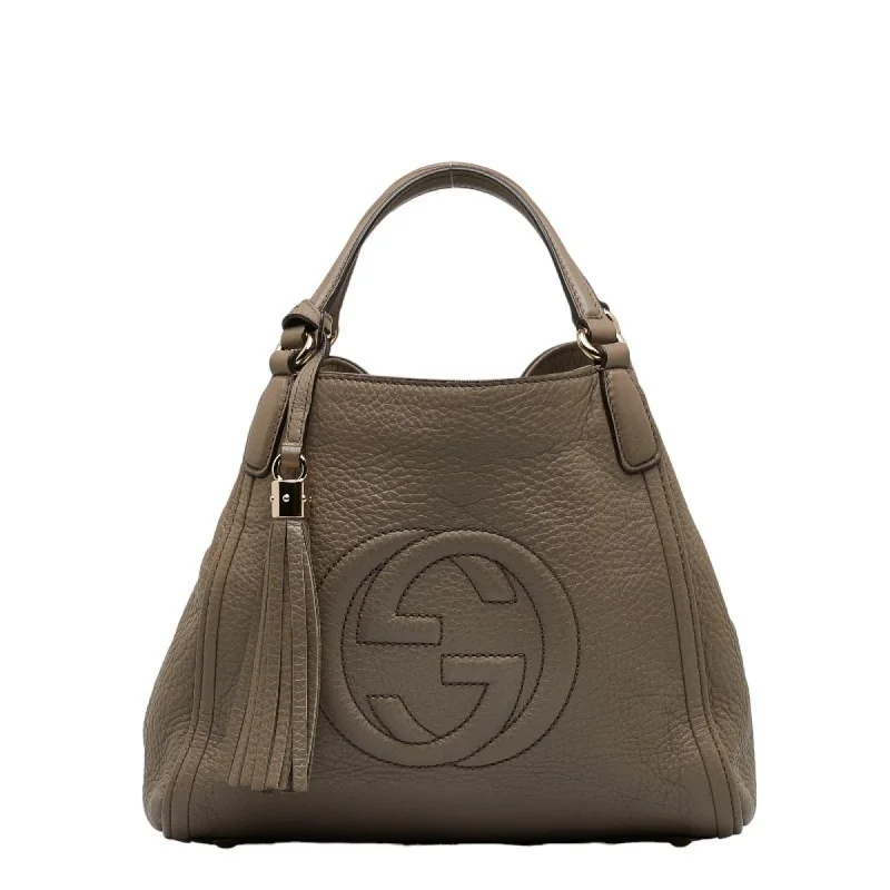 Gucci tote bags for women with a spacious interiorGUCCI Soho Interlocking G Handbag Shoulder Bag 2WAY 336751 Gray Leather Ladies