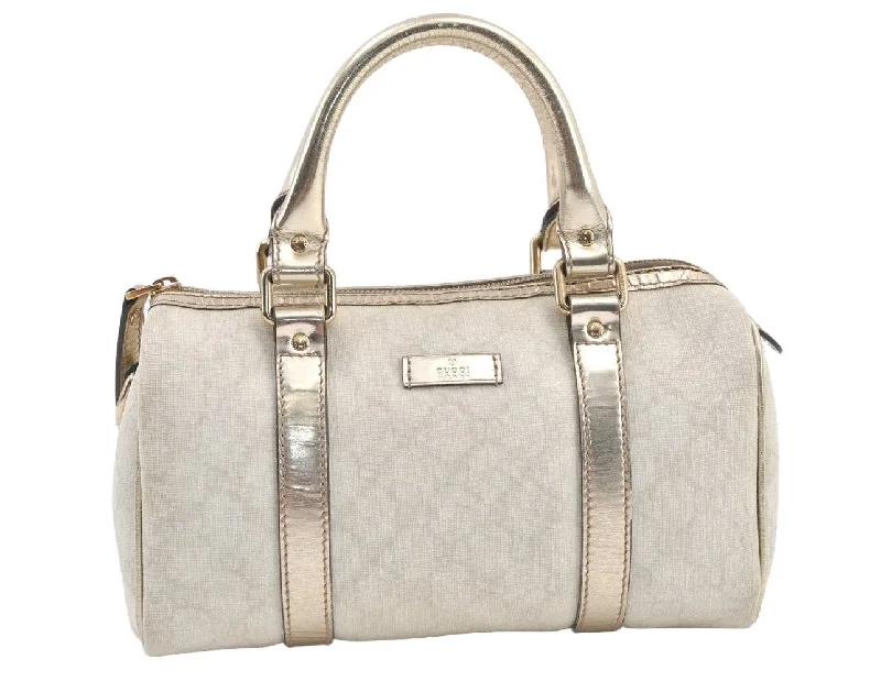 Ladies Gucci shoulder bags with a magnetic - closure flapAuthentic GUCCI Vintage Hand Boston Bag Purse GG PVC Leather 193604 White 0838K