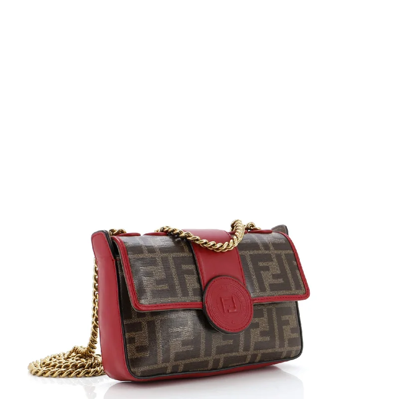 Fendi crossbody bags with a detachable ID holder for easy identificationFF Logo Stamp Flap Bag Zucca Coated Canvas Mini