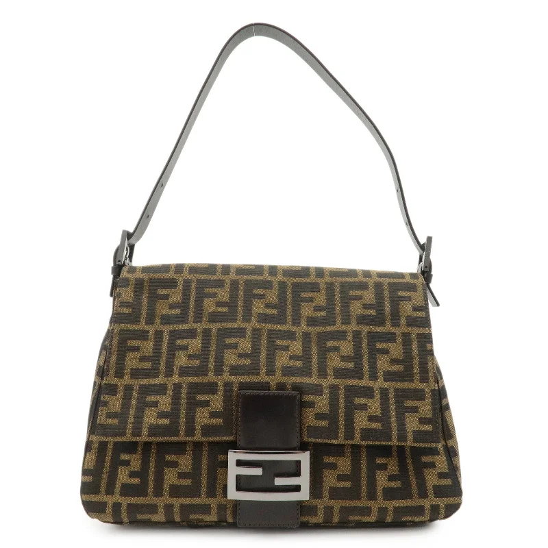 Fendi bags with a built - in USB charging port for keeping devices powered on the goFENDI Mamma Baguette Zucca Canvas Leather Shoulder Bag 8BR001