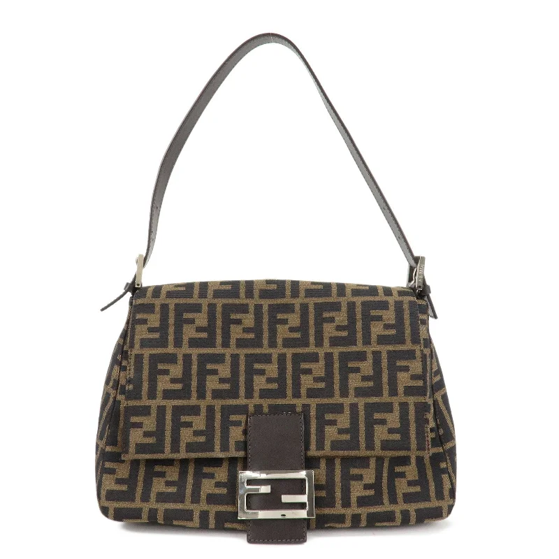 Fendi By The Way bags with a 3D - printed FF logo for a modern and textured lookFENDI Mamma Baguette Zucca Canvas Leather Shoulder Bag 26325