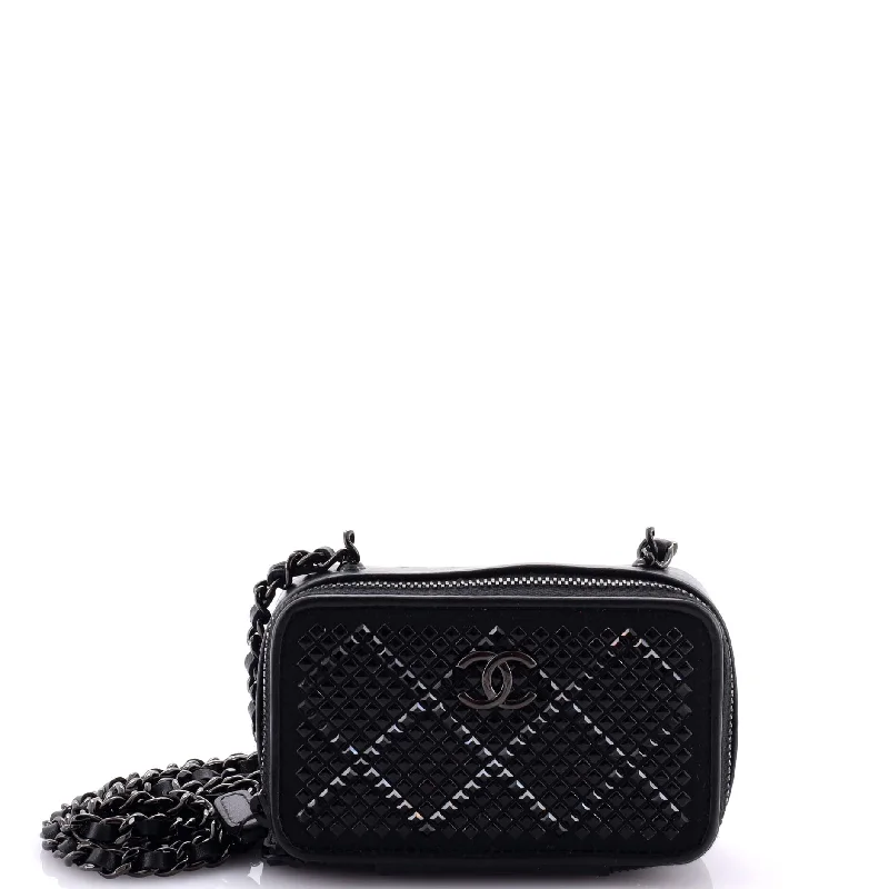 Fendi handbags with a metallic - finish FF logo for a bold and glamorous lookSo Black Zip Around Vanity Clutch with Chain Strass Embellished Satin with Leather