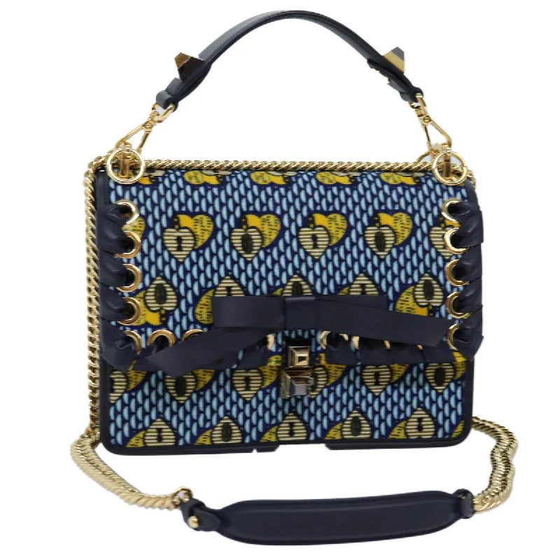 Fendi tote bags with a water - resistant lining for practicality during rainy daysFENDI Canai Chain Shoulder Bag Suede 2way Blue  73399A