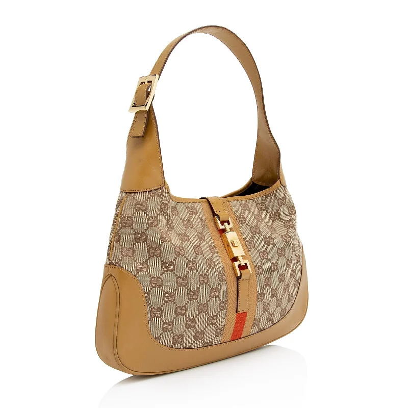 Gucci tote bags for women with a printed Gucci logoGucci GG Canvas Jackie Hobo (SHF-fUN11C)