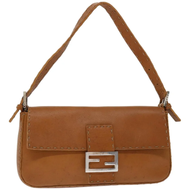 Fendi tote bags with a snap - button closure and a decorative charm for a fashionable and personalized lookFENDI Celeria Mamma Baguette Shoulder Bag Leather Brown  yk10979