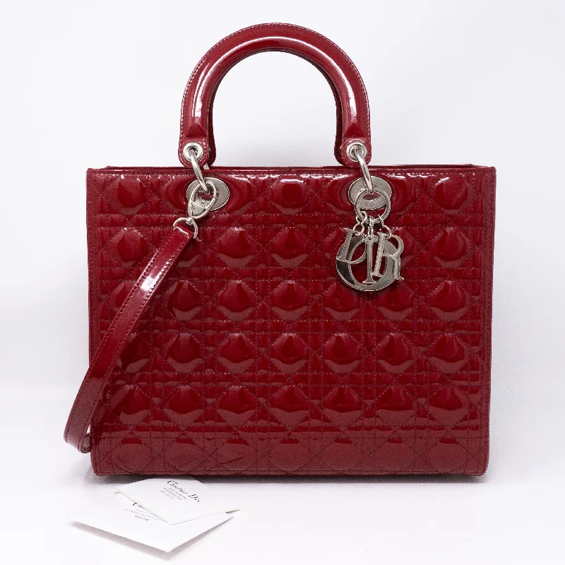 Christian Dior bags with a quilted pattern and gold - toned hardwareLady Dior Large Dark Red Patent Leather