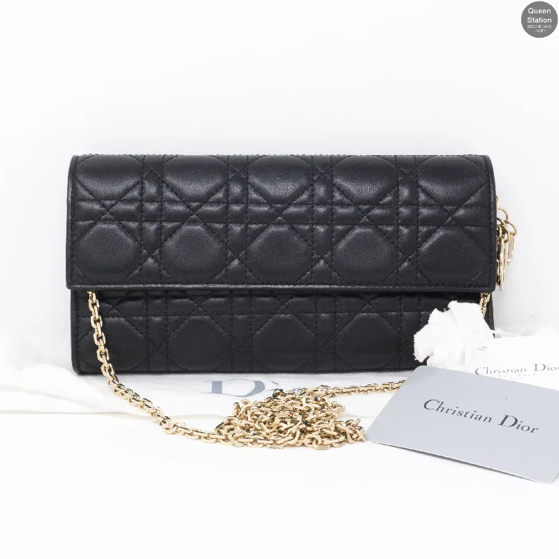 Contemporary Christian Dior handbags with a unique shapeLady Dior Wallet On Chain Black Leather