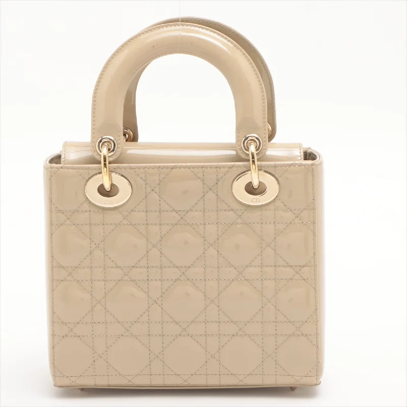 Christian Dior handbags with a snap - button closure and a decorative buckleLady Dior Small Cannage Patent Calfskin Beige Bag